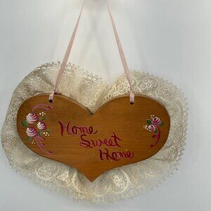 Heart-Shaped Wooden‎ "Home Sweet Home" Wall Hanging Grandma Core cottage Core